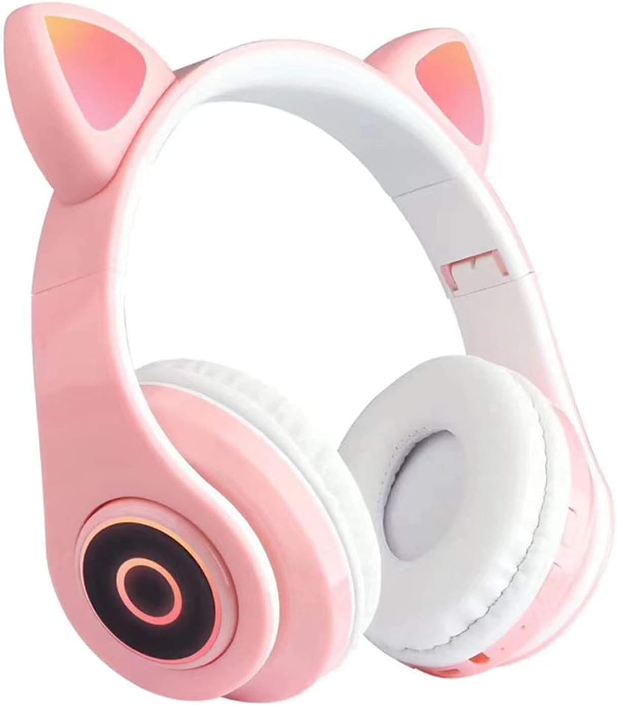 Cat Ear Glowing Headphone B39 Over Ear Music Headset Foldable Wireless BT5.0 Earphone Hands-free with mic AUX IN TF Card MP3 Player for PC Laptop Computer Mobile Phone (Pink)