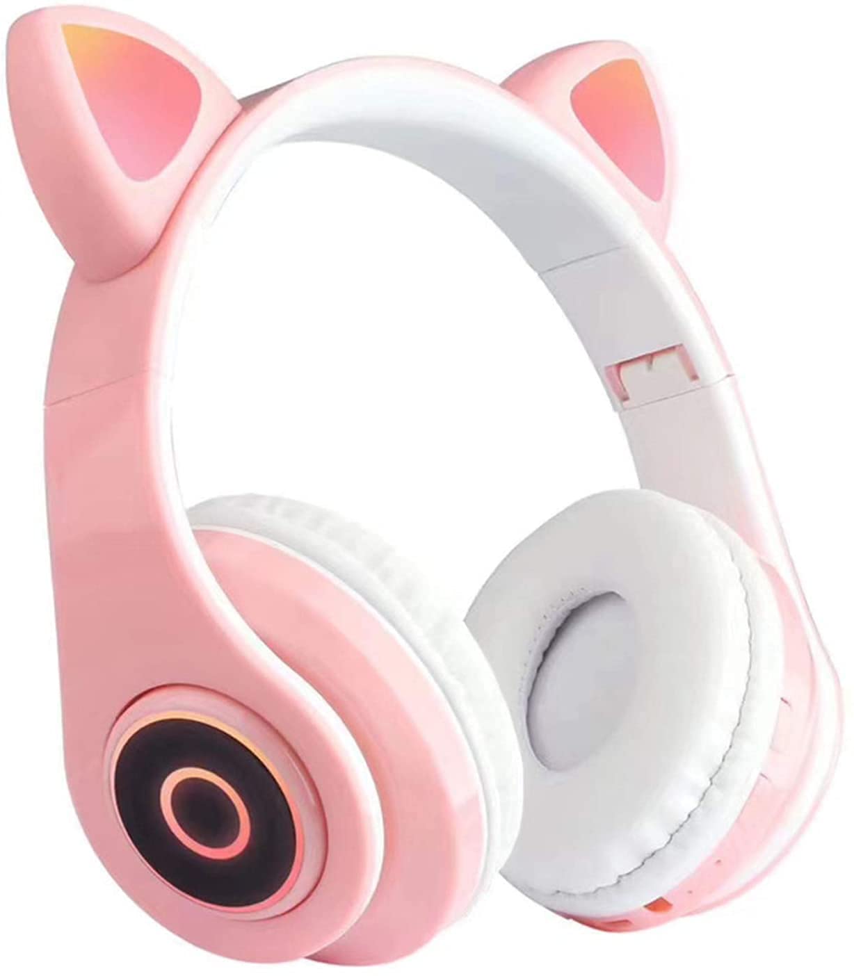 Cat Ear Glowing Headphone B39 Over Ear Music Headset Foldable Wireless BT5.0 Earphone Hands-free with mic AUX IN TF Card MP3 Player for PC Laptop Computer Mobile Phone (Pink)