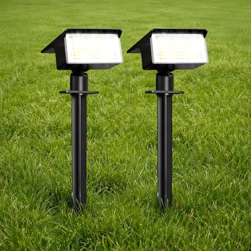 Image of XERGY Solar LED Spot Lights | Waterproof Outdoor Landscape Lighting | 3 Brightness Modes | Adjustable Head | Wall Mount & Ground Stake Installation | Auto On /Off for Garden, Lawn & Pathway (Pack of 2)