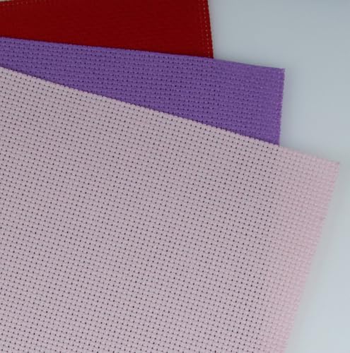 Image of KCS 3 pc of 15 inch x 18 inch(38cmx45cm) Counted Cross Stitch Cotton Aida Cloth Needlework Rolled Fabric Box,14CT,Lavender+Pink+Red