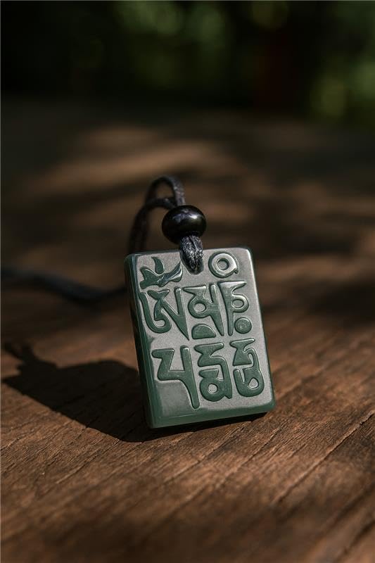 Magic Human Tibetan Mantra Necklace - Om Mani Padme Hum Amulet for Protection & Meditation - Hand-Carved Spiritual Jewelry Gift for Men & Women - Adjustable 28" Chain2