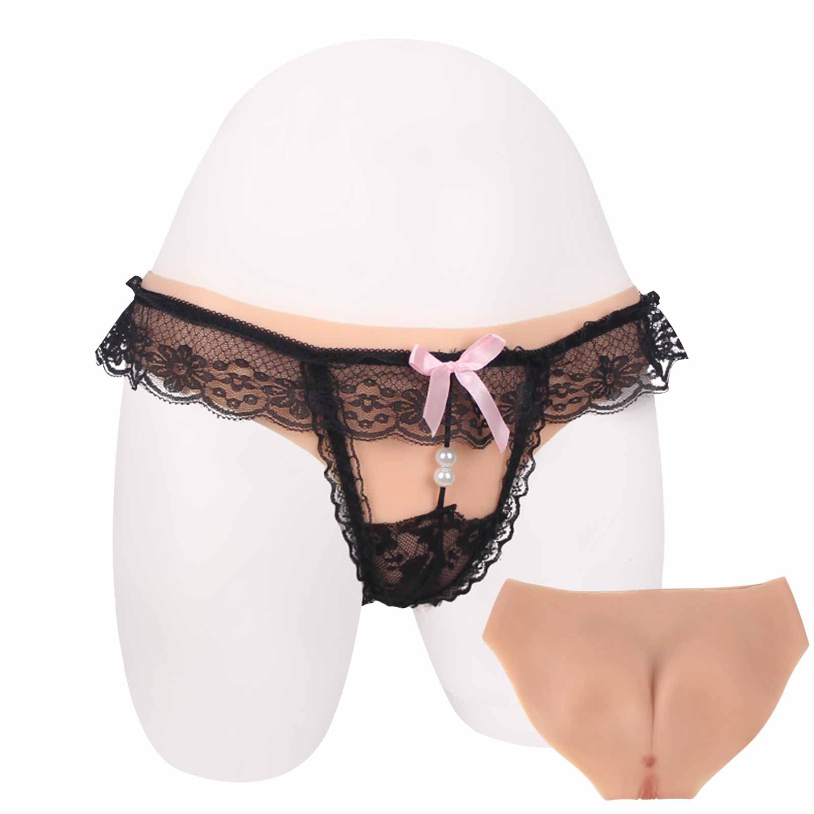 Bragas de silicona sissy ropa interior de vagina falsa color marfil 8