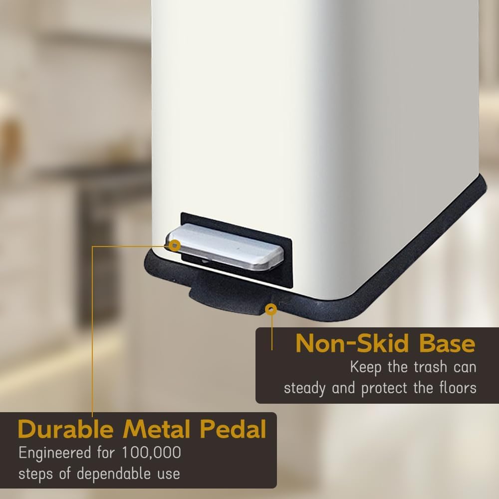 Mülleimer Küche, Schmaler Abfalleimer mit Deckel, Weiß Mülleimer | 30 Liter, Edelstahl Küchenmülleime, Küchenmülleimer mit Softclose-Deckel, Inneneimer, Treteimer für Küche,Wohnzimmer und Büro