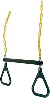 BORDSTRACT Trapeze Swing Bar, Steel Playground Kids Trapeze Bar with Plastic Gym Rings, Monkey Bars and Swingset Accessories, Outdoor Play Equipment for Backyard, Playground, Playroom