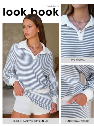 EXLURA Women Fall Two Piece Sets Cotton Striped Set Sweatshirt Matching Skort Skirt Sweatsuits Workout Tracksuit Outfits 20252