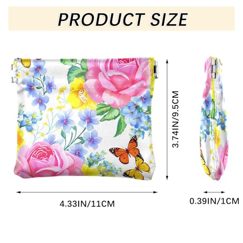 Doodle Colorful Flowers Squeeze Coin Purse, Leather Coin Purse, Mini Wallet, Compact and Portable, Unisex3