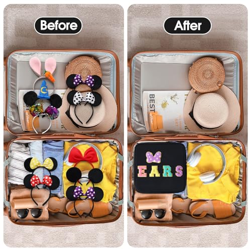 Chenille Letter Bow Mouse Ears Travel Case, Park Ears Headband Holder Hair Accessories Organizer Bag for Girls Women Kids Adults, Large Makeup Bag Snack Bags with Zipper for Travel Picnic - Black - Image 4