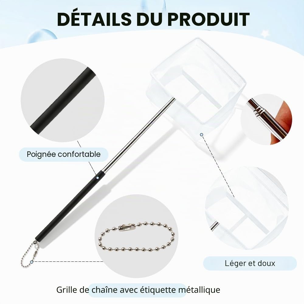 2 Pièces Epuisette Aquarium Petite,Epuisette Peche avec Poignée Extensible,HMCEY épuisette Bassin,Filet de Pêche Télescopique,Filet Papillon Enfant,Fish Net pour Petits Étangs à Koï et Piscines
