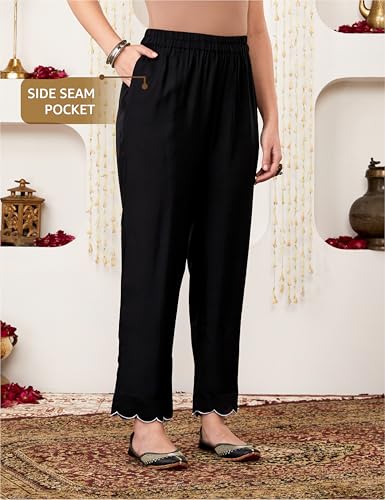 Image of Amazon Brand - Myx Women's Embroidered Kurta Pant Set with Organza Dupatta (Available in Plus Sizes)