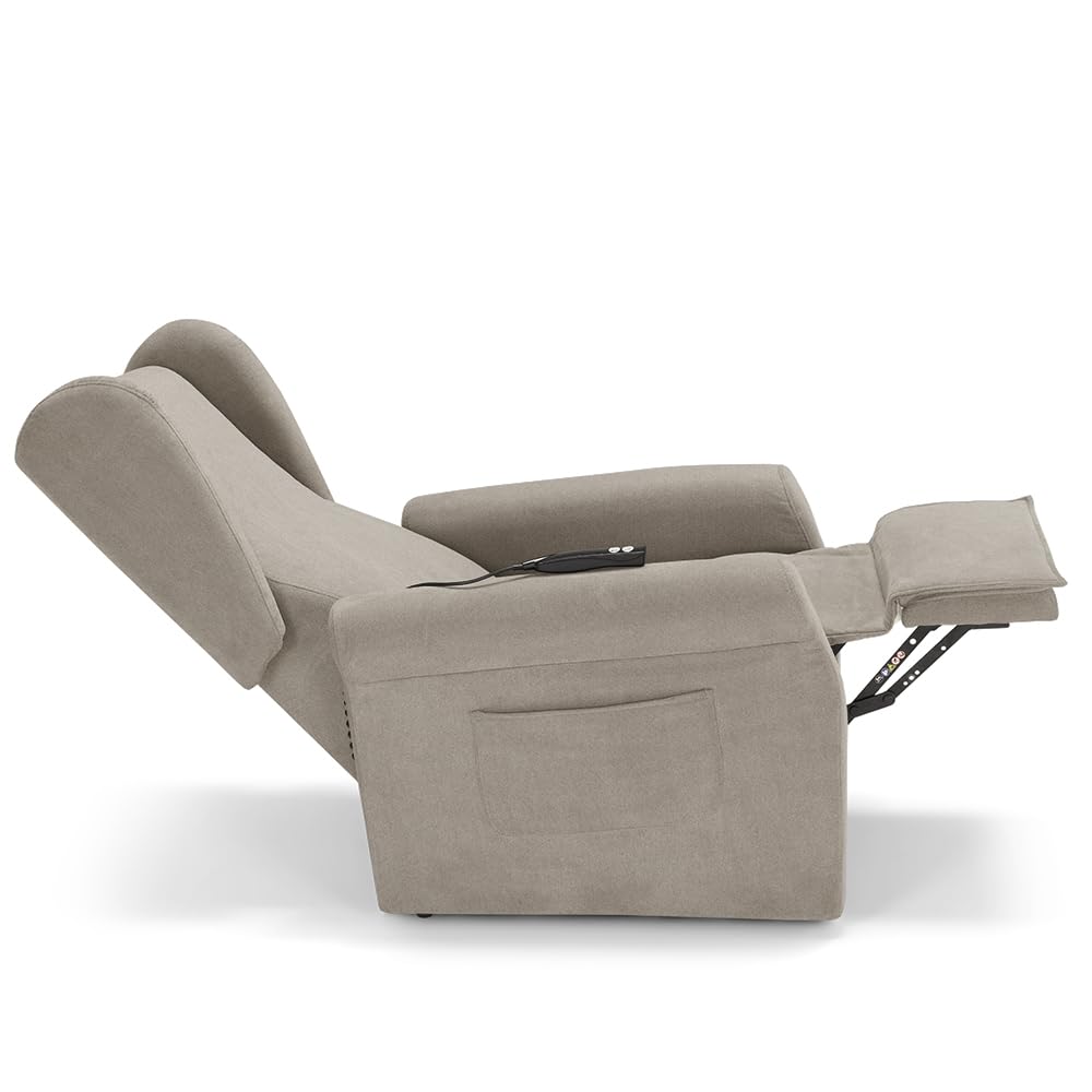 REDÒKASA Poltrona relax elettrica PISA MADE IN ITALY per anziani e disabili con kit batteria optional, 2 motori, 4 ruote, tessuto antimacchia, reclinazione e alzapersona (Senza Kit Batteria, Corda)