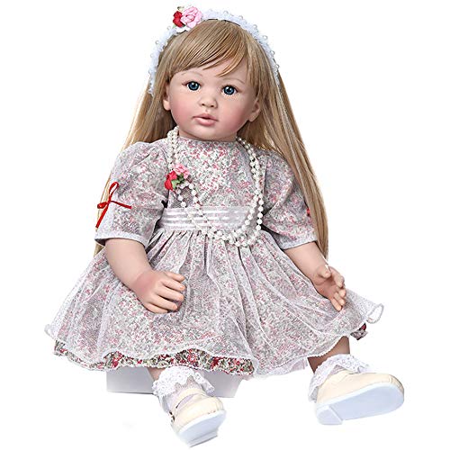 YIHANGG 60cm Hochwertige Sammlerpuppe Kleinkind Mädchen Prinzessin Wiedergeborene Puppe Mit Ultralangen Blonden Haaren Puppe Handgemachte Puppe