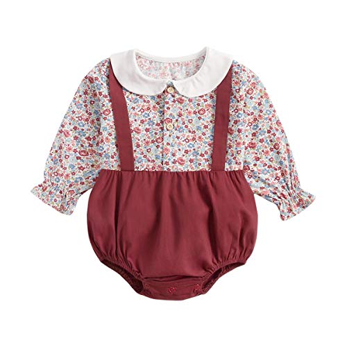 Sanlutoz Princesa Bebé Muchachas Mono Algodón Flor Infantil Niña Ropa Manga Larga (6-12 Meses, BRW9114-RD) Cover