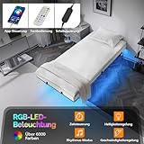 Bonnlo Bettgestell 90x200 cm mit Lattenrost, Bett 90x200 cm mit LED Beleuchtung, Metallbett Robust, Schwebenbett mit 36 cm Höhe schwarz (ohne matratze)