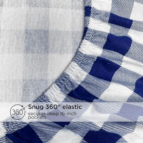 Image of Briarwood Home Printed Flannel Sheet Set, 100% Natural Cotton, Soft, Warm & Deep Pocket, Advanced Nano-Tech Making it Resistance to Pilling; Brushed 6 Times for Softness (Buffalo Navy Blue, Queen)