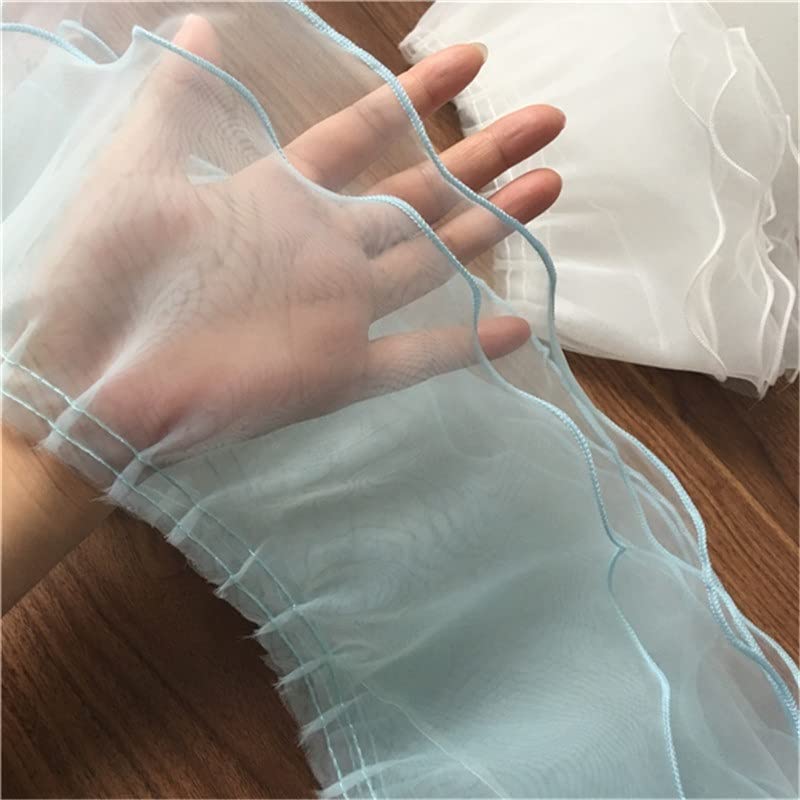 Koronkowe wykończenie, 14 cm, 1 jard, dwuwarstwowe, plisowane, tkanina organza, wykończenie falbany, koronkowe wykończenie 3D, obroża ślubna, akcesoria do szycia DIY (różowy, jednowarstwowy) (biały