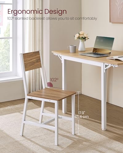 Image of VASAGLE Dining Chair Set of 2, Rustic Wood Chairs with Metal Steel Frame, Easy to Assemble, Comfortable Seat, Modern Farmhouse Chair for Kitchen, Bedroom, Living Room, Wheat Brown and Cloud White