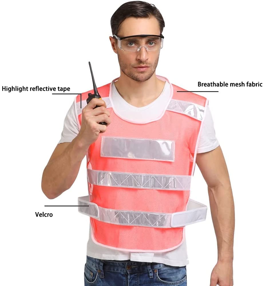 TOMYEUS Chaleco de Seguridad Transpirable de Alta Visibilidad Chaleco Reflectante de Carretera de construcción Nocturna Unisex Traje Reflectante de 6 Paquetes