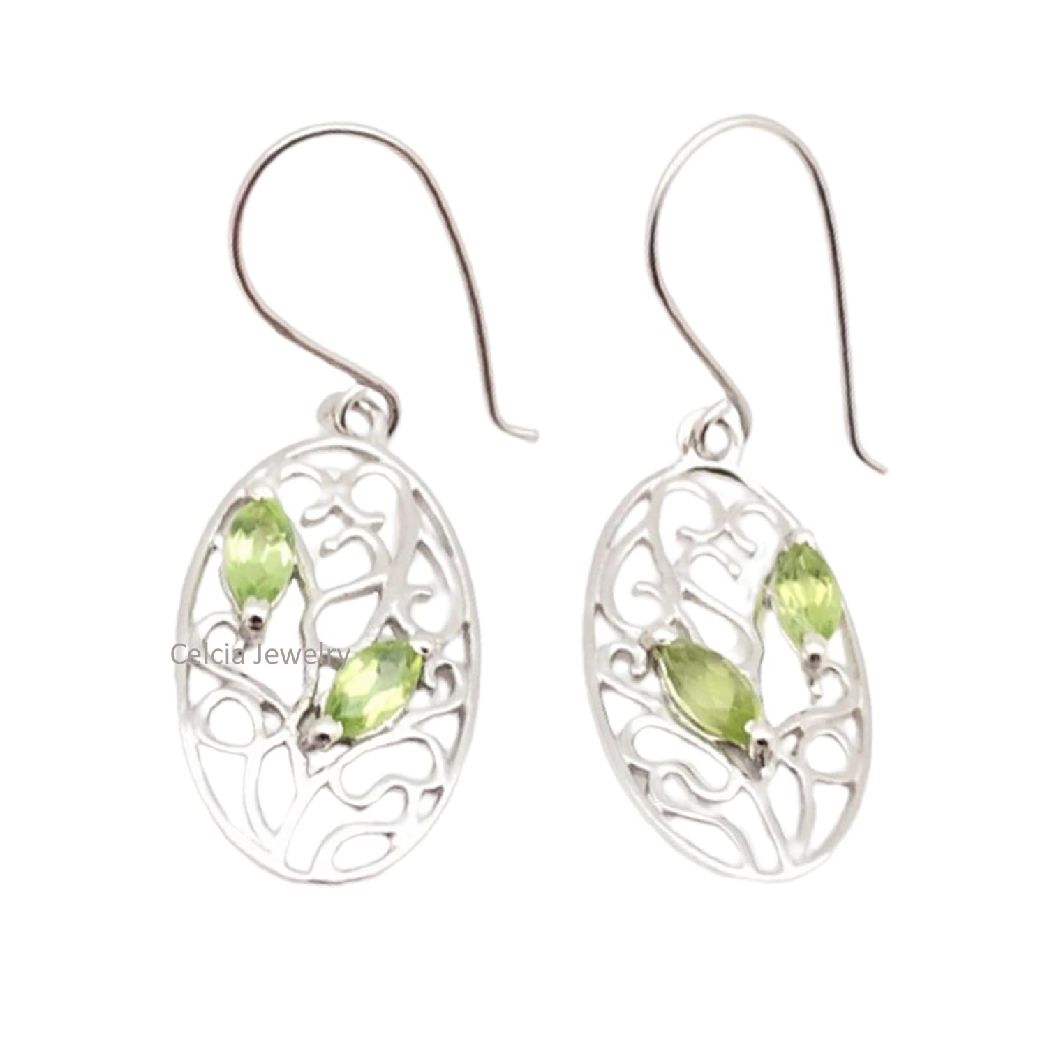 Pendientes colgantes de lágrima colgantes de plata de ley 925 maciza para mujer, pendientes de piedra preciosa de marquesa facetada de peridoto natural Pendientes únicos de piedra natal de agosto