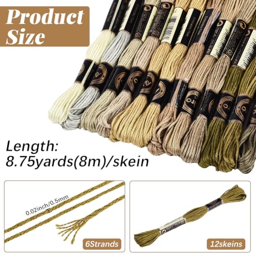 Image of 12 Skeins 105 Yards 6 Ply Brown Embroidery Thread Assorted Gradient Bulk Friendship Bracelet String Variegated Cross Stitch Yarn Polyester Floss Set for Crochet Hand Sewing Knitting Crafts