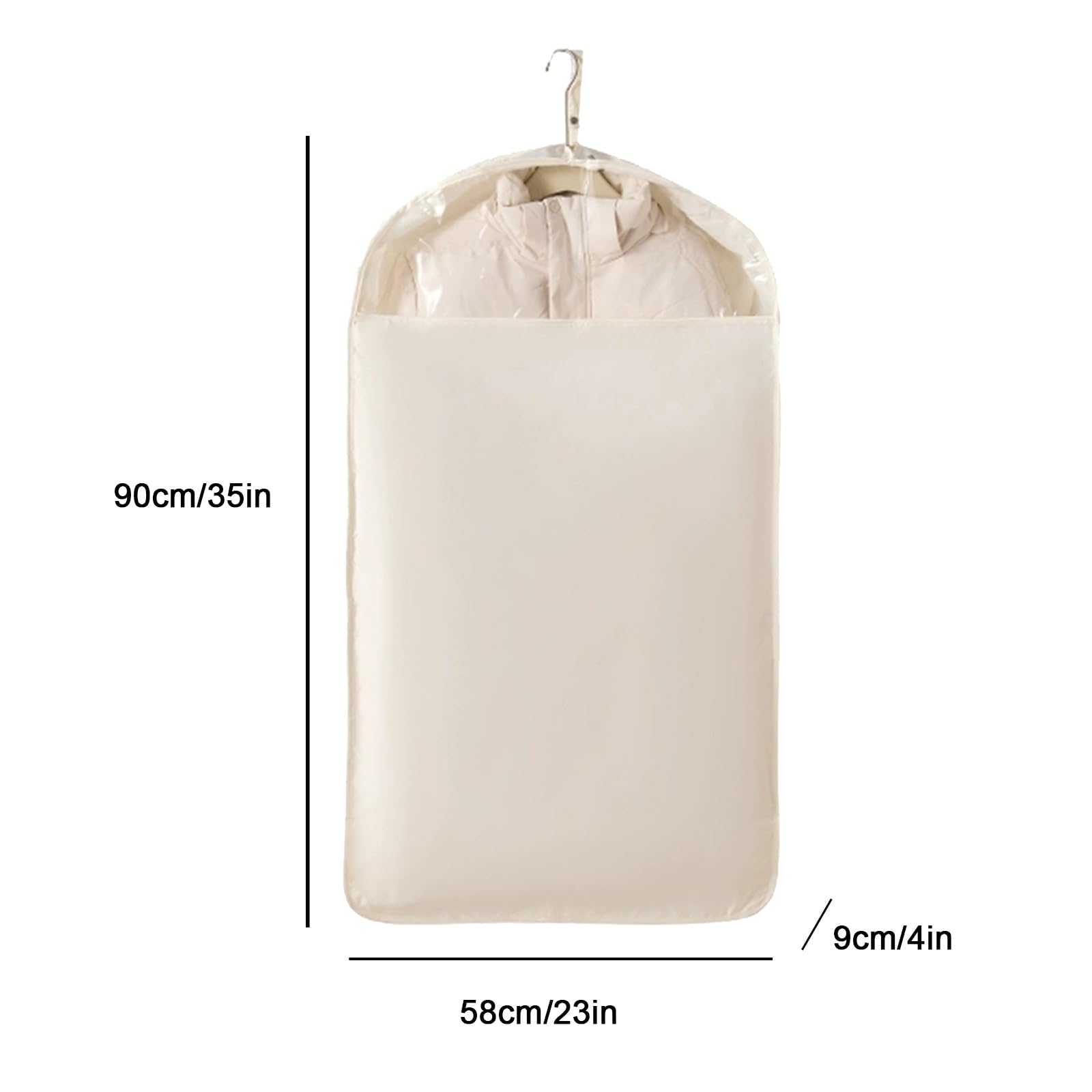 Fundas Ropa Armario, Fundas para Abrigos con Abertura Inferior, Ventana Ampliada, para Abrigos de Algodón, Suéteres y Chaquetas de Plumas(Beige,58x90cm/23x35in)