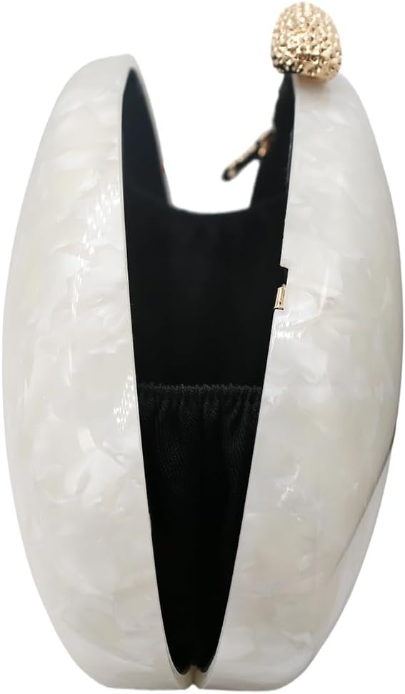 Women Acrylic Evening Clutch Chic Shell Purse Egg Handbag Marble Shoulder Crossbody Bag for Prom Cocktail Party