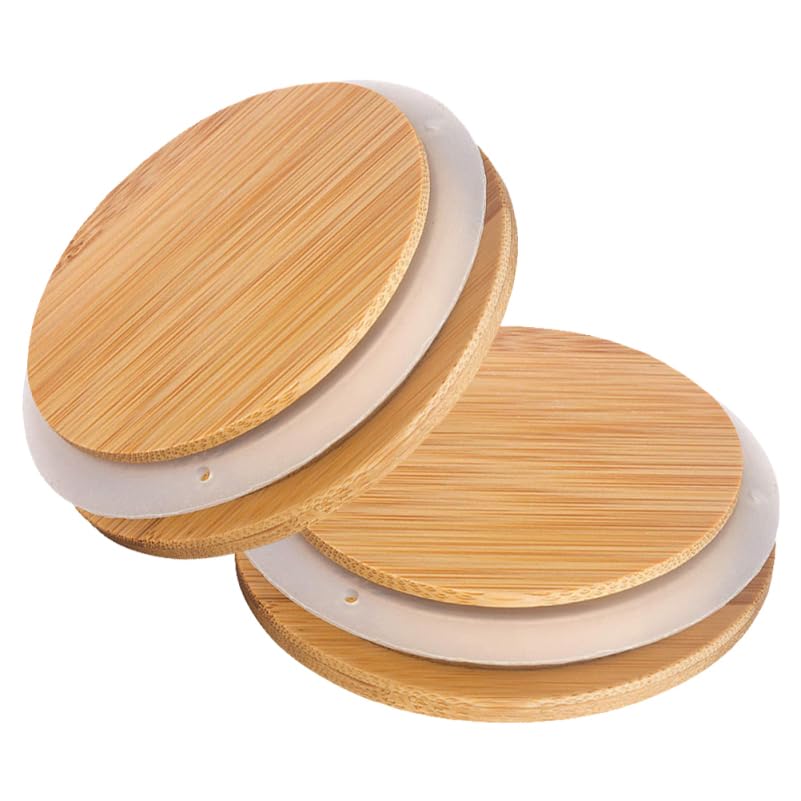 Cabilock 2Pcs Bamboo Jar Lids Sustainable Airtight Can Covers for Glass Bottles and Storage Containers Sealing Covers for Kitchen Pantry Jars