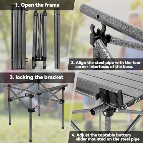 Image of Garden Art Folding Portable Metal Camping Table GAFTBL1491-9 | Portable Folding Table for Camping, Hiking, Fishing, Picnic | Light Weight Easy to Fold and Carry (Black Table, Medium)