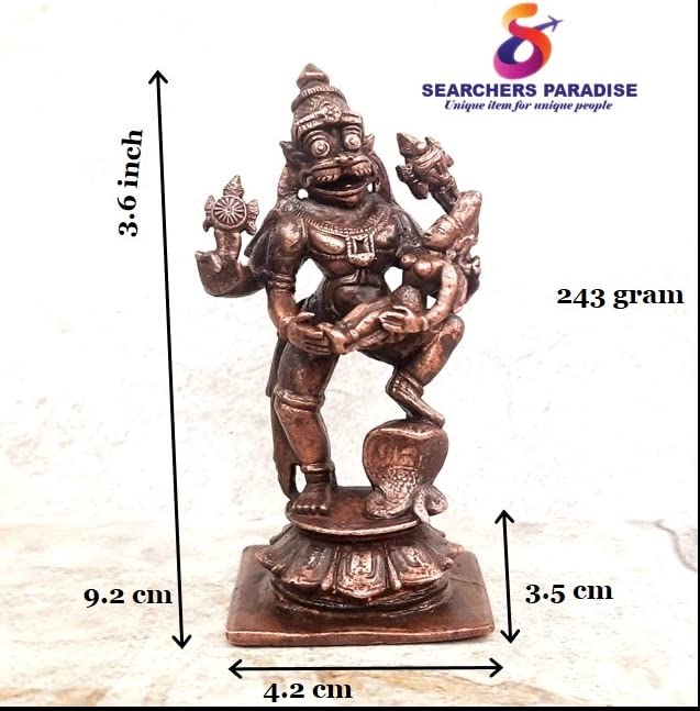Image of Copper Idols India, 3.6 inches, Handmade Lakshmi Narasimha 243 Gram, Patina Antique Finish, Pack of 1 Piece