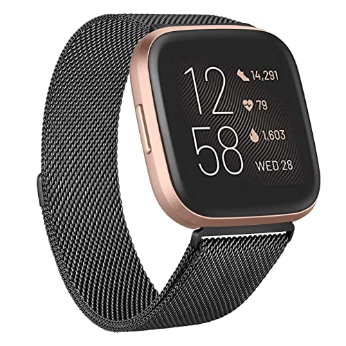 Yisica Métal Bracelets Compatible pour Fitbit Versa 2 / Fitbit Versa/Versa Lite, Acier Inoxydable Réglable, Bracelet de Remplacement avec Fitbit Versa 2 / Versa, Femme Homme, S/L
