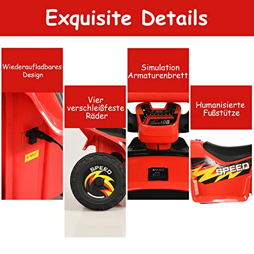 COSTWAY 6V Elektro Kinderquad 2,8-4,6 km/h, Mini Elektroquad, Kinderauto, Kindermotorrad, Kinder Quad, Elektroauto für Kinder ab 3 Jahren (Rot) – Bild 8