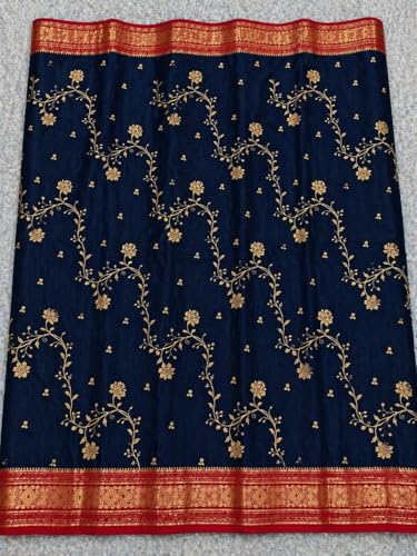 Image of Women's Glory Banarasi Satin Silk Saree with Rich Golden Zari Floral Embroidery | Kanjivaram Style | Traditional Wedding & Festive sadi with Contrast Border | Designer Party Sari Collection