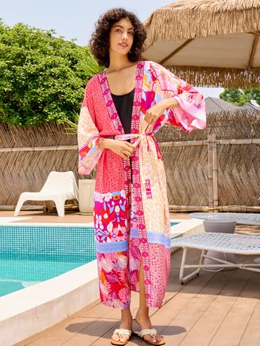 Image of Women's Kimono Cover Up Long Beach Dress Swimsuit Cover Ups Colorful Cardigan Lightweight Robe for Swimwear