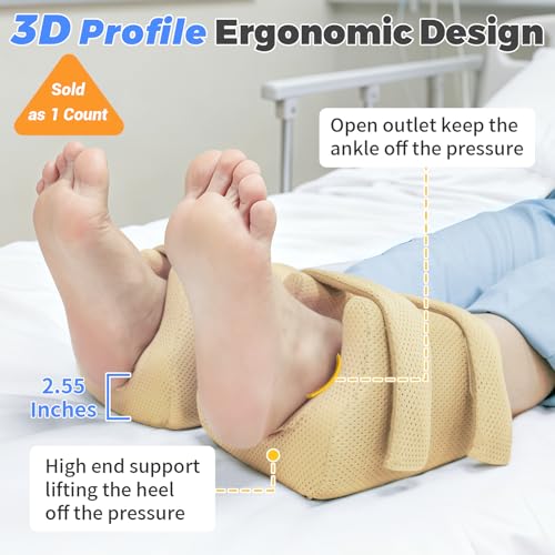 Image of 3D Compact Heel Protectors for Pressure Sores & Bed Sore Relief, Foot Elevation Pillow for Bedridden Patients, Heel Cushion for Post-Surgery Recovery, Ankle Support Foot Wedge Pillow to Reduce Pressure (Khaki 1 pc)