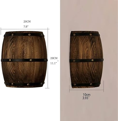 Miniatura 8 de Rustic Wood Barrel Wall Sconce Industrial Up Down Wall Light Vintage Farmhouse Brown Wooden Wall Fixtures for Bar Wine Cellar Living Room Dining