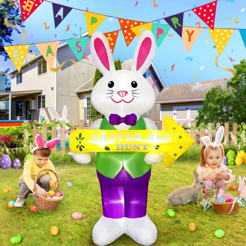 EBANKU 2.4M/7.87FT Décoration de Pâques Gonflable, Lapin de Pâques Gonflable, Lapin Gonflable de Pâques pour Fournitures De Fête De Pâques