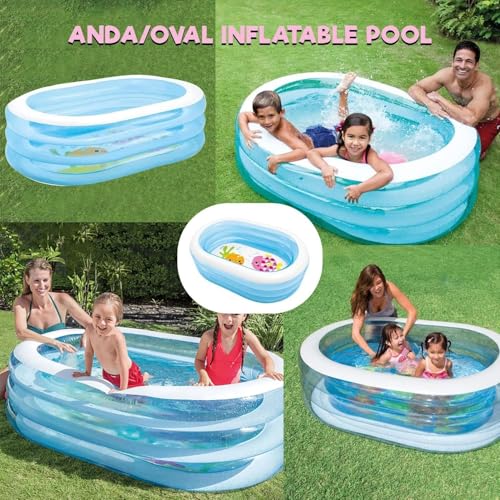 Image of Pivalo 5.5 Feet Oval Inflatable Swimming Pool with Electric Pump Bathtub Soft Material Spa Bath Tubs for Kids Toddlers Indoor Outdoor Use (Blue)