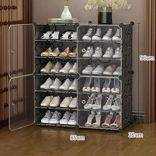 Image of AYSIS 12 Shelf DIY Shoe Rack Box Organizer ^ Multi-Purpose Plastic Shoe Rack for Home, PP Plastic Home Rack with Door for Entryway, Chappal Slipper Shoe Stand【Black, 12-Shelf-4-Door】