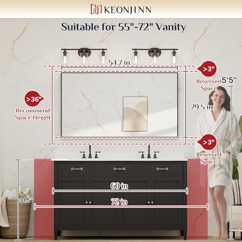 Image of Keonjinn 55x30 Inch Gold Bathroom Mirror for Over Sink, HD Tempered Glass