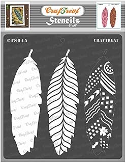 CrafTreat Layering Stencils for Card Making - Feathers - Size: 6X6 Inches - Feather Stencils for Crafts Reusable Vintage - Layered Stencils for Painting on Concrete, Canvas, Fabric, Wood and Wall
