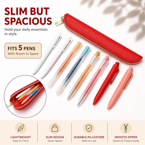 Image of Slim Pencil Case Skinny Pen Case Pen Pouch (FL Bright Red)
