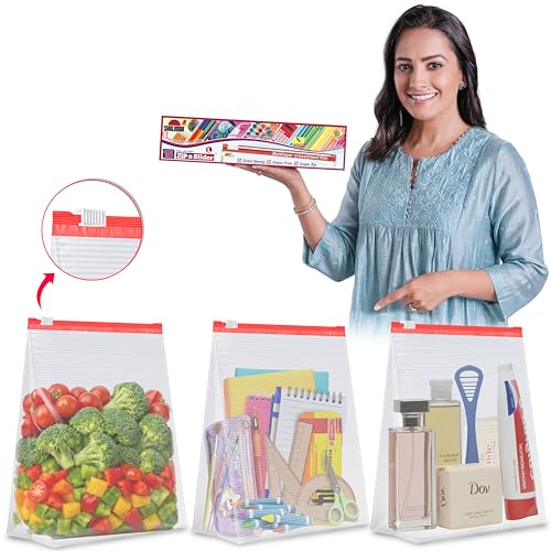 Image of Shalimar Zip 'N' Slider Bags | Large (30.5 cm X 35.5 cm) | Pack of 30 Bags | Ziplock /Multi-Purpose Storage Bag | Reusable & Reclosable with Slider Lock | Color - Natural