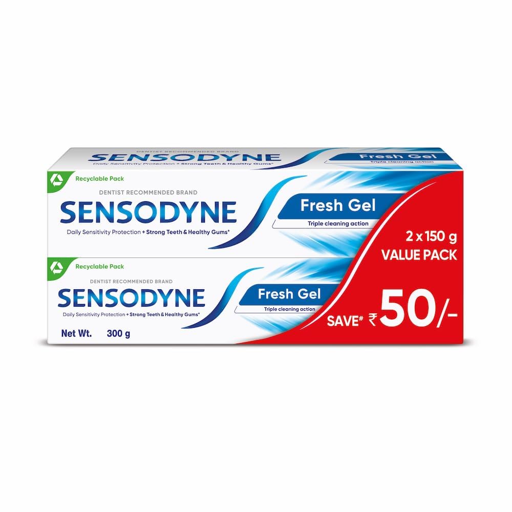 SensodyneFresh Gel 150g x 2 Value Pack (Save Rs 50) | Sensitive toothpaste for daily sensitivity protection | Dentist Recommended Brand