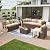 Aoxun 7 Piece Patio Furniture Set Wicker Rattan Patio Conversation Set Outdoor Sectional Sofa Set with Coffee Table and Thickened Cushions, Beige (Waterproof Cover Included)