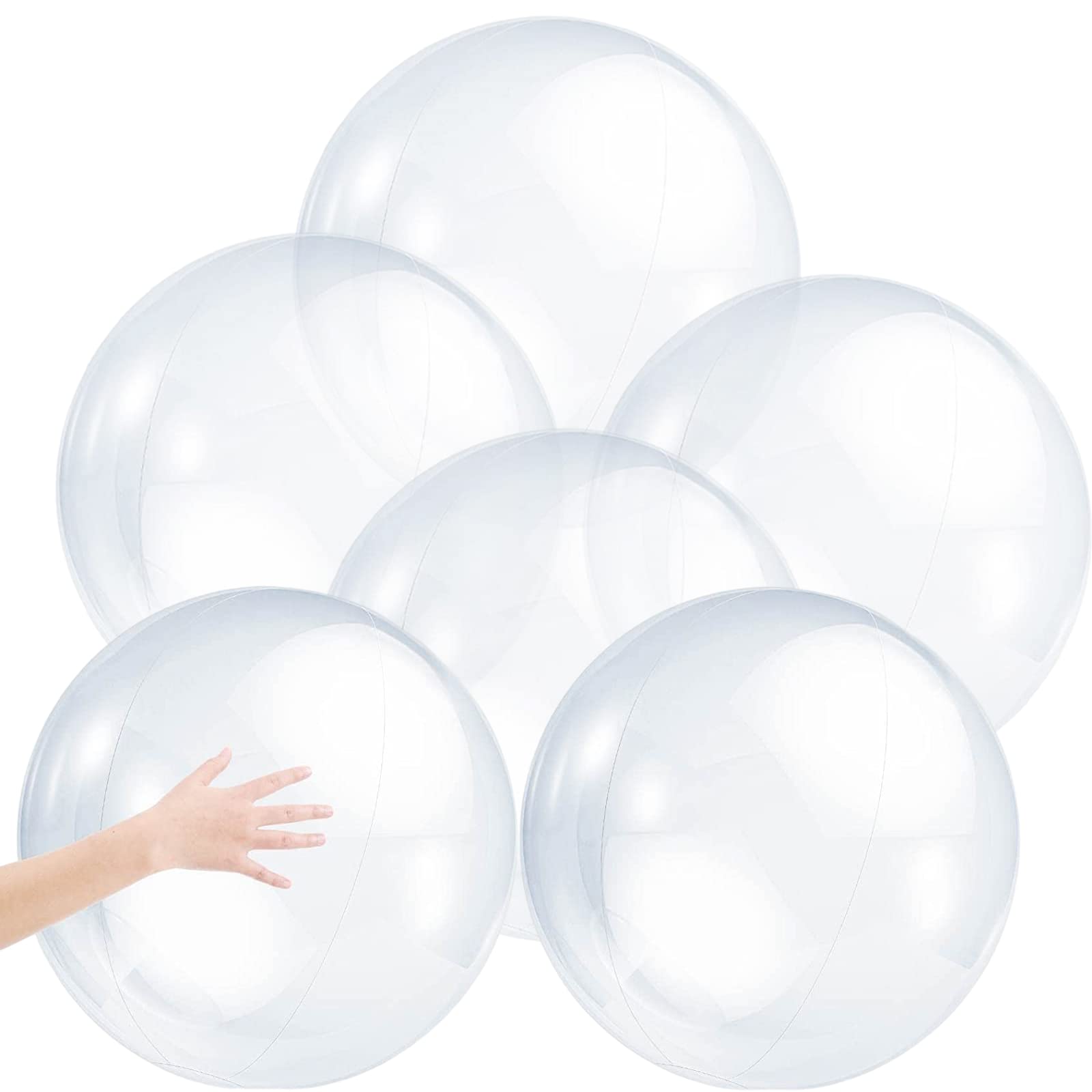 6Pcs Inflatable Clear Ball 16 Inches PVC Beach Ball Bright Water Balloon Clear Pool Beach Party Ball, 16 Inch Clear Ball