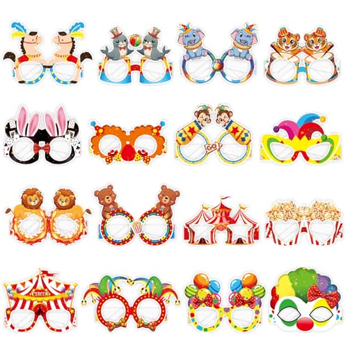 Lets Joy Carnaval Lunettes, 16 Pièces Lunettes de Cirque Clown, Décorations de Carnaval Party, Papier Accessoires Photobooth de Fête du Soirée à Thème...