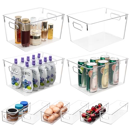 Tiawudi Clear Plastic Storage Bins, 4 Large and 6 Small Stackable...