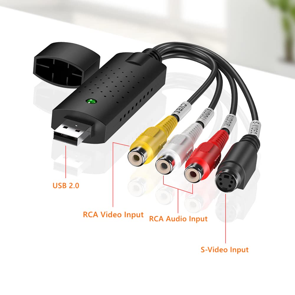 NORMICHIC USB2.0 Video Converter Capture For PC, Laptop, TV DVD VHS DVR Audio Capture Adapter S-Video USB Converter, PAL NTSC USB Recording Capture Converter (Black)