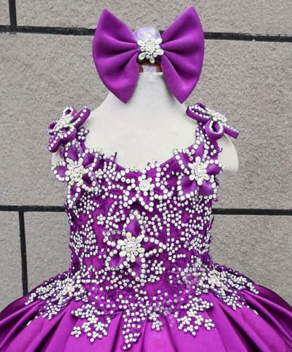 Toddler Pageant Dress Crystal Cupcake Dress for Baby with Bow Knot Infant Party Birthday Dress3