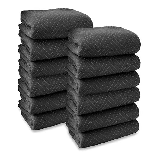 Sure-Max 6 Moving & Packing Blankets - Heavy Duty Pro - 80" x 72" (90 lb/dz weight) - Professional Quilted Shipping Furniture Pads Black