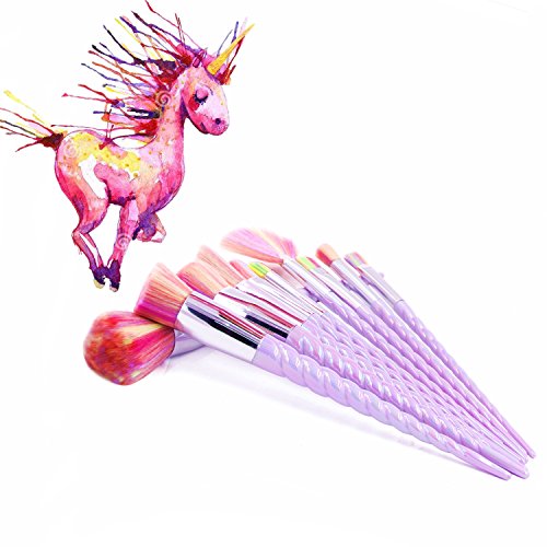 Ksun 10 Pieces Professional Rainbow Unicorn Spiral Makeup Brushes Foundation Eyebrow Eyeliner Blusher Cosmetic Beauty Brush (10Pcs)